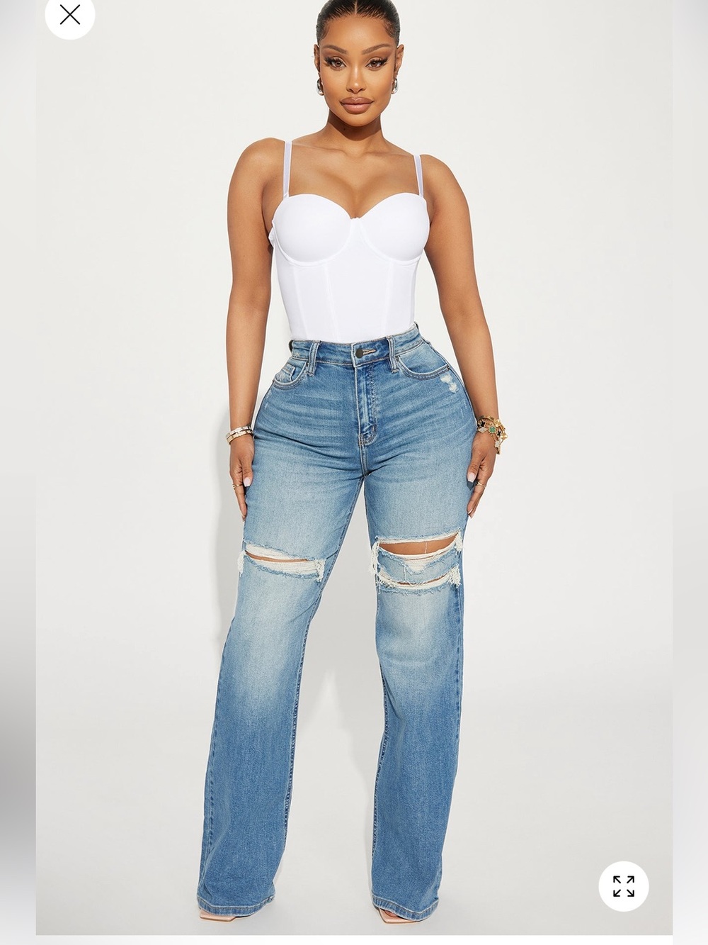 High-Rise Wide Leg Distressed Jeans - Light Blue